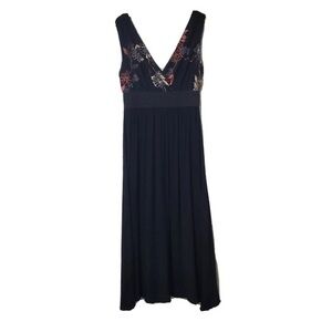 Lapis Black Maxi Dress with Floral Accents